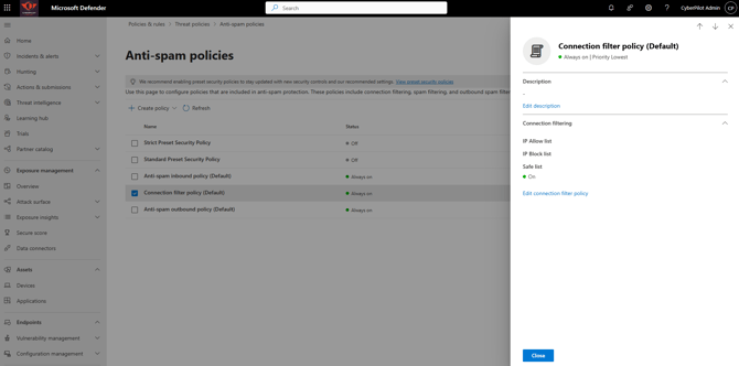 5 Defender_Connection filter policy