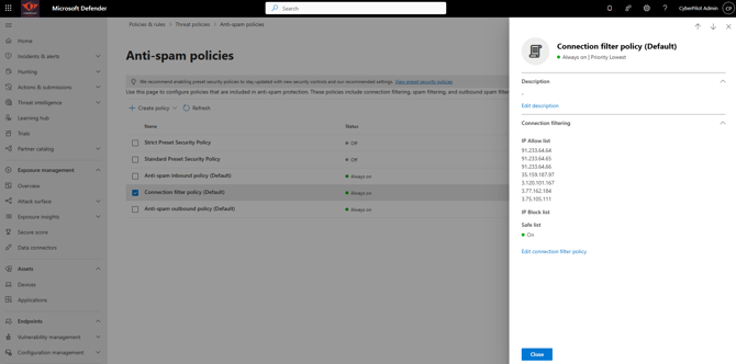7 Defender_Connection filter policy-done