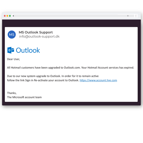 Outlook phishing mail example