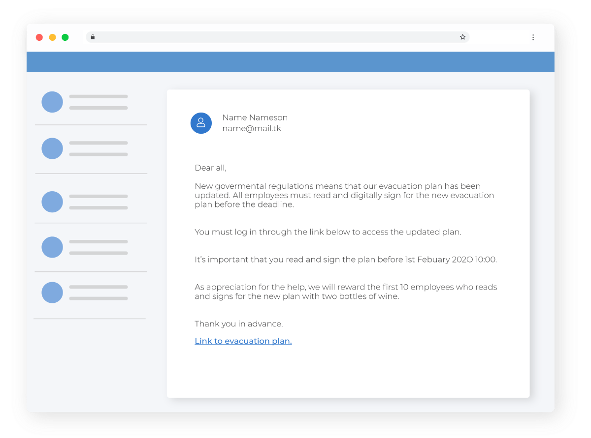 Phishing mail example