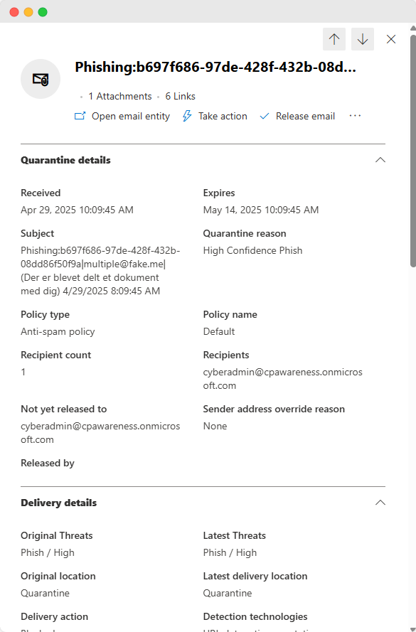 Review email quarantine screely