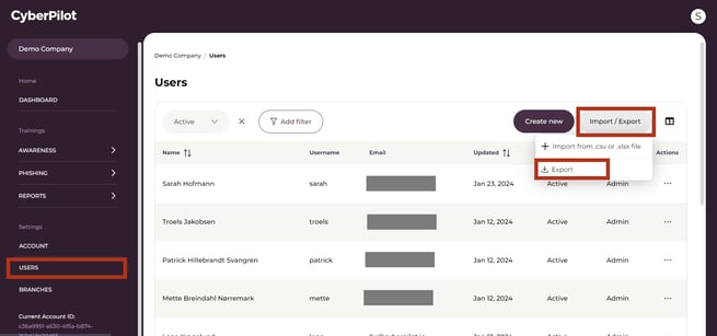 import and export options