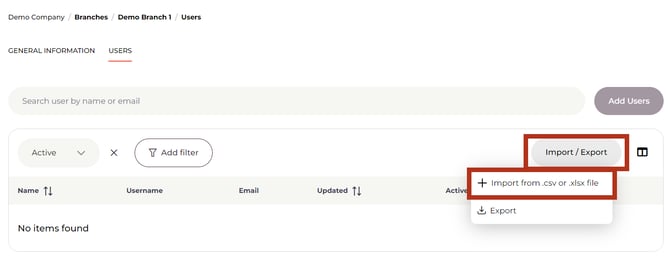 import users to branch