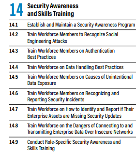 CIS18 control 14 guidelines for security awareness training
