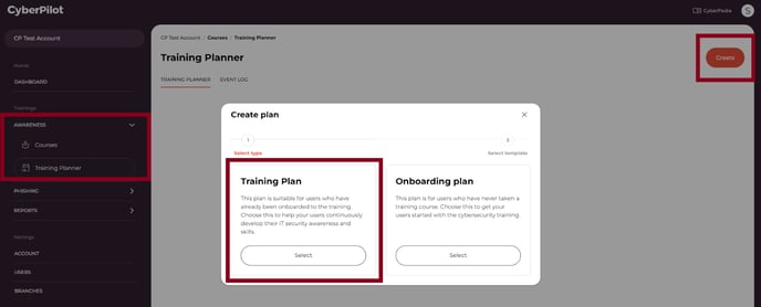 Training plan create