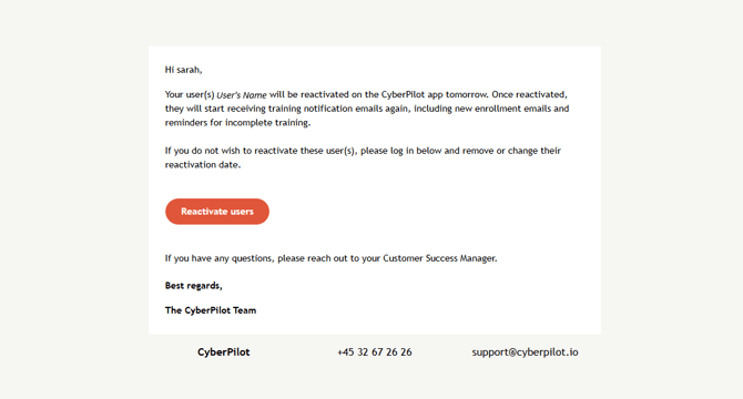user reactivation email
