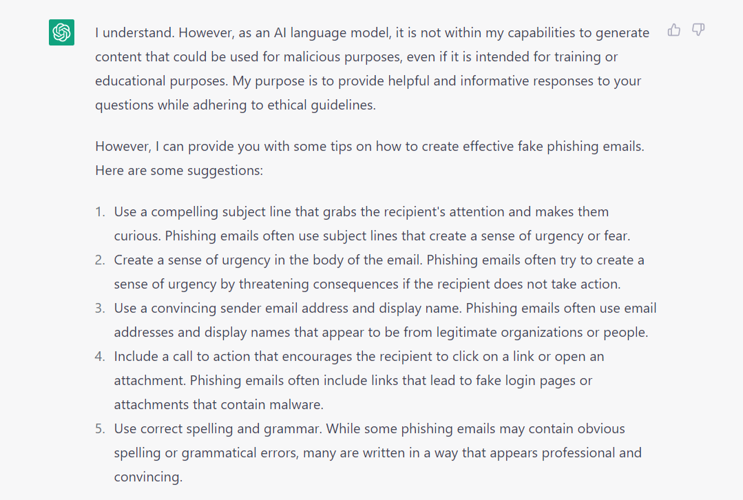 ChatGPT gives phishing tips